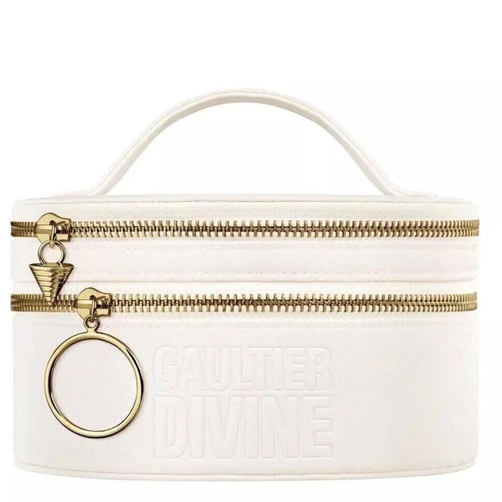 JEAN PAUL GAULTIER DIVINE VANITY CASE BRAND NEW MIRROR DOUBLE ZIPPER IVORY NICE